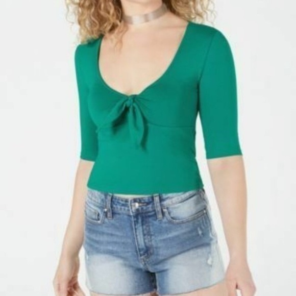 NWT Guess | Medium Green NWT Celina 3/4 Sleeve Blouse with Ties in Front - Picture 1 of 6